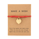 4 Leaf Clover Amulet Bracelet Heart Lock Key Charm Stainless Steel Red