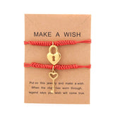 4 Leaf Clover Amulet Bracelet Heart Lock Key Charm Stainless Steel Red