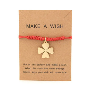 4 Leaf Clover Amulet Bracelet Heart Lock Key Charm Stainless Steel Red