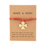 4 Leaf Clover Amulet Bracelet Heart Lock Key Charm Stainless Steel Red