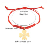 4 Leaf Clover Amulet Bracelet Heart Lock Key Charm Stainless Steel Red