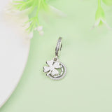 Four-Leaf Clover Dangle Charm 925 Silver CZ Beads for Bracelet