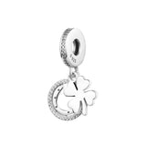 Four-Leaf Clover Dangle Charm 925 Silver CZ Beads for Bracelet