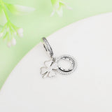 Four-Leaf Clover Dangle Charm 925 Silver CZ Beads for Bracelet