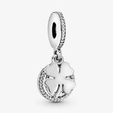 Four-Leaf Clover Dangle Charm 925 Silver CZ Beads for Bracelet