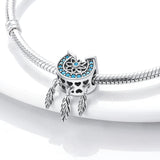 Four Leaf Clover Dreamcatcher Horseshoe Dangle Charm Silver 925