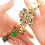 Four Leaves Clover Crystal Key Ring Tassel Car Key Chain Holder