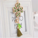Four Leaves Clover Crystal Key Ring Tassel Car Key Chain Holder