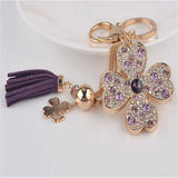 Four Leaves Clover Crystal Key Ring Tassel Car Key Chain Holder