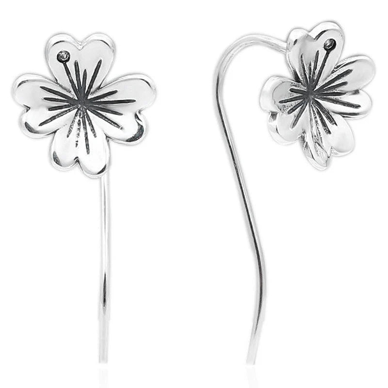 Four-leaf Clover Feather Heart Earring 925 Silver DIY Jewelry