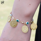Lucky Green Evil Eye Bracelet 18k Real Plated Coin Link