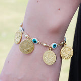 Lucky Green Evil Eye Bracelet 18k Real Plated Coin Link