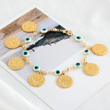 Lucky Green Evil Eye Bracelet 18k Real Plated Coin Link