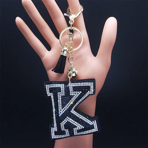 Lucky Initial Name K Keychain Crystal Tassel Keyring Holder Party Gift Jewelry