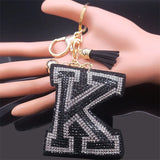 Lucky Initial Name K Keychain Crystal Tassel Keyring Holder Party Gift Jewelry