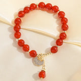Red Agate Beads Strand Bracelets Fine Jewelry for Women Girls