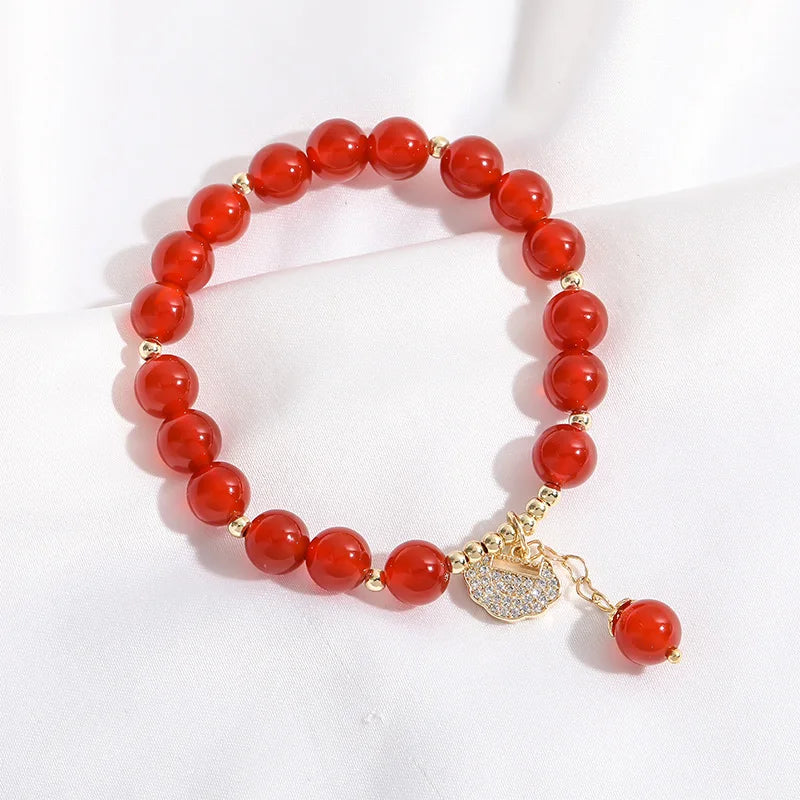 Red Agate Beads Strand Bracelets Fine Jewelry for Women Girls