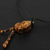 Men's Tiger Eye Stone Brave Troops Necklace Adjustable Braided Pendant