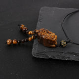 Men's Tiger Eye Stone Brave Troops Necklace Adjustable Braided Pendant