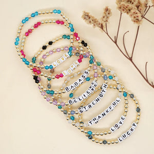 Lucky Crystal Bracelet for Women Men Beaded Letters Jewelry