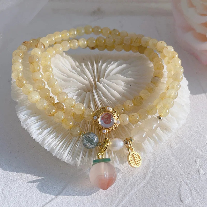 Quartz Rutilated Peach Agate Charm Bracelet ASL114