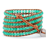Green Agate Beaded Bracelets Boho Leather Wrap Bracelet Spiritual Jewelry