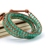 Green Agate Beaded Bracelets Boho Leather Wrap Bracelet Spiritual Jewelry