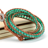 Green Agate Beaded Bracelets Boho Leather Wrap Bracelet Spiritual Jewelry