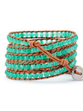 Green Agate Beaded Bracelets Boho Leather Wrap Bracelet Spiritual Jewelry