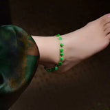 Natural Jadeite Jade Cuff Anklet Bracelet Relief Calming Glowing Bohemia