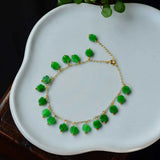 Natural Jadeite Jade Cuff Anklet Bracelet Relief Calming Glowing Bohemia