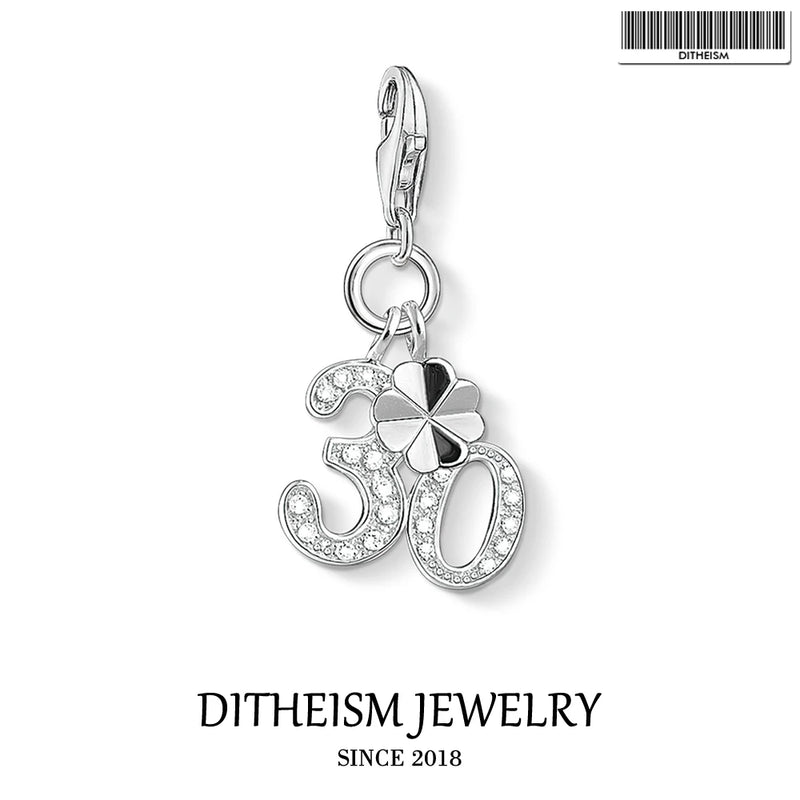 Lucky No. 30 Pendant, 925 Silver Charm, Spring Jewelry Gift for Women Men
