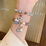 Chinese Style Lucky Pearl Crystal Kitten Cat Bracelet