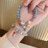 Chinese Style Lucky Pearl Crystal Kitten Cat Bracelet