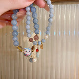 Chinese Style Lucky Pearl Crystal Kitten Cat Bracelet