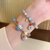 Chinese Style Lucky Pearl Crystal Kitten Cat Bracelet