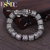 Lucky Pixiu Thai Silver Bracelet Men and Women Retro Sanskrit Transit Bead