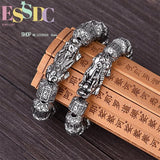 Lucky Pixiu Thai Silver Bracelet Men and Women Retro Sanskrit Transit Bead
