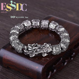 Lucky Pixiu Thai Silver Bracelet Men and Women Retro Sanskrit Transit Bead