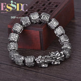 Lucky Pixiu Thai Silver Bracelet Men and Women Retro Sanskrit Transit Bead