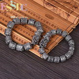 Lucky Pixiu Thai Silver Bracelet Men and Women Retro Sanskrit Transit Bead