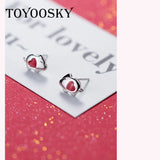 Red Pig Animal Stud Earrings 925 Sterling Silver Prevent Allergy Girl Jewelry