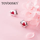 Red Pig Animal Stud Earrings 925 Sterling Silver Prevent Allergy Girl Jewelry
