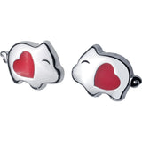 Red Pig Animal Stud Earrings 925 Sterling Silver Prevent Allergy Girl Jewelry