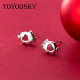 Red Pig Animal Stud Earrings 925 Sterling Silver Prevent Allergy Girl Jewelry