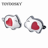 Red Pig Animal Stud Earrings 925 Sterling Silver Prevent Allergy Girl Jewelry