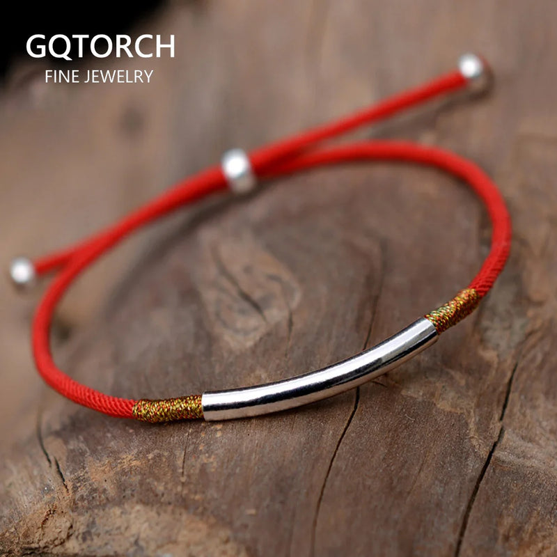 925 Silver Red Rope Bracelet Ethnic Adjustable Lady Women