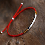 925 Silver Red Rope Bracelet Ethnic Adjustable Lady Women