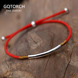 925 Silver Red Rope Bracelet Ethnic Adjustable Lady Women