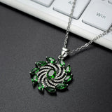 Lucky Rotating Windmill Pendant Necklace CZ Silver Esmeralda